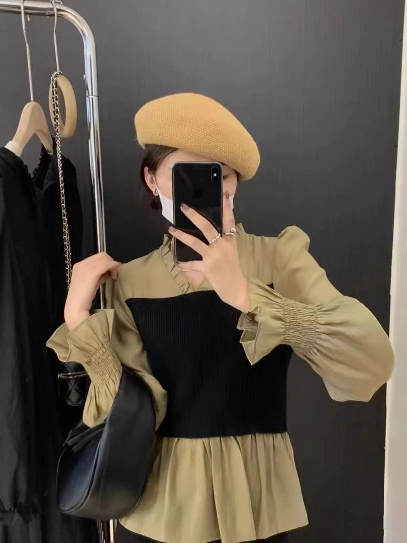 NN141-时尚衬衣显瘦气质法式拼接假两件