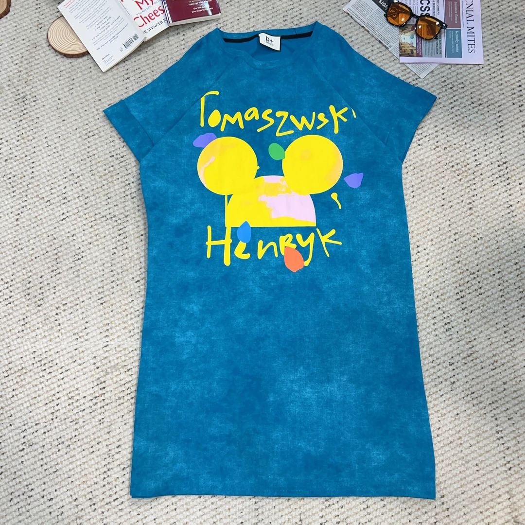 2025夏季新款休闲卡通印花短袖连衣裙3809