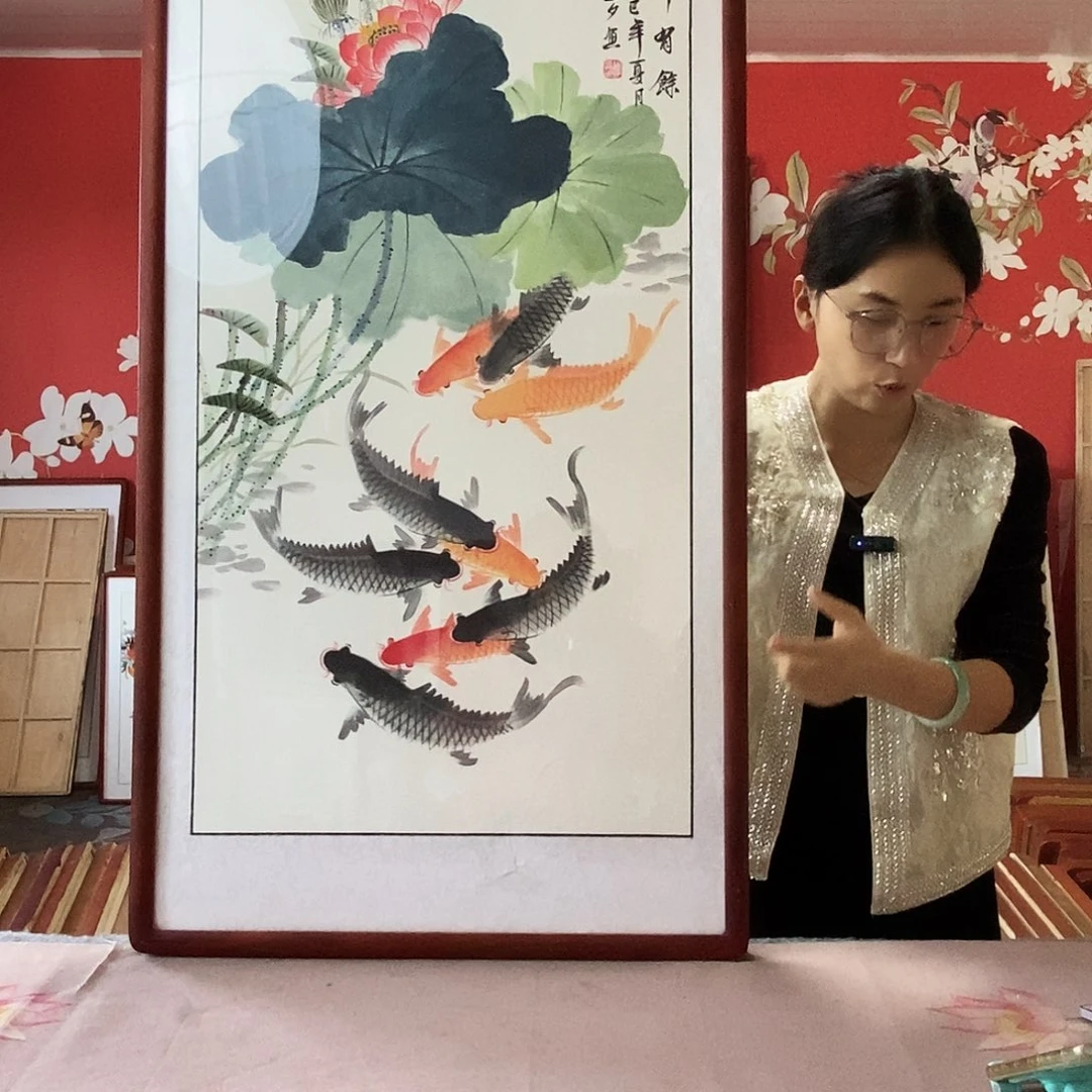 国画手写手绘带框包邮国画作品62✖️122