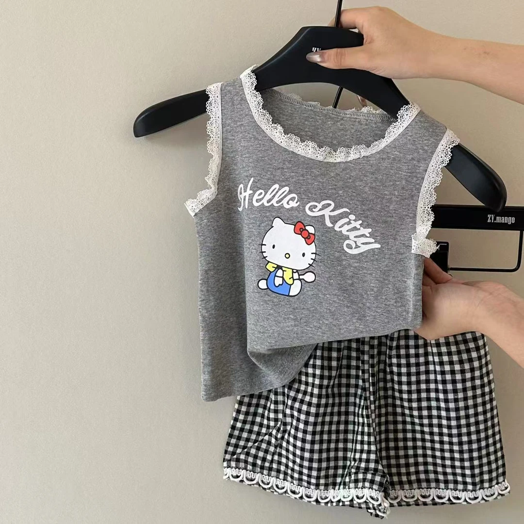 【清货】女童纯棉套装夏季新款洋气儿童背心格子短裤韩版两件套夏装