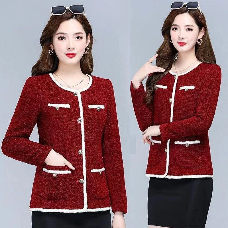 恒源祥彩羊高档妈妈装时尚减龄小香风外套春秋新款中年女外搭小西