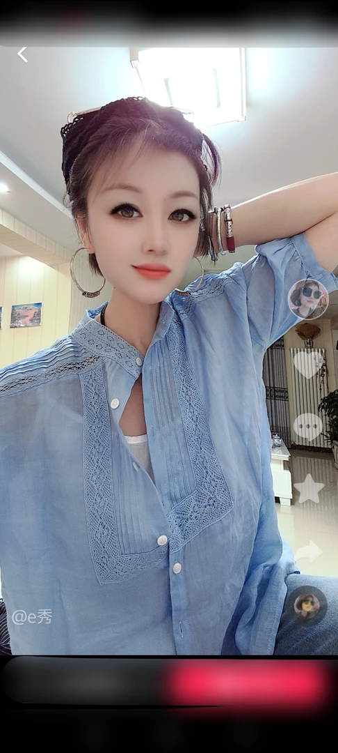 e秀-25010苎麻上衣时尚森系气质夏季拼接显瘦设计感小众