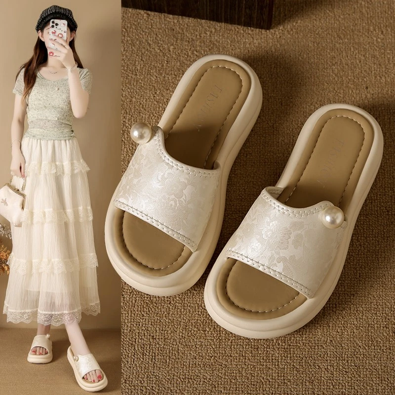 SAGGYKK/闪瑶2025夏季新款时尚厚底增高拖鞋女仙女风休闲沙滩凉鞋