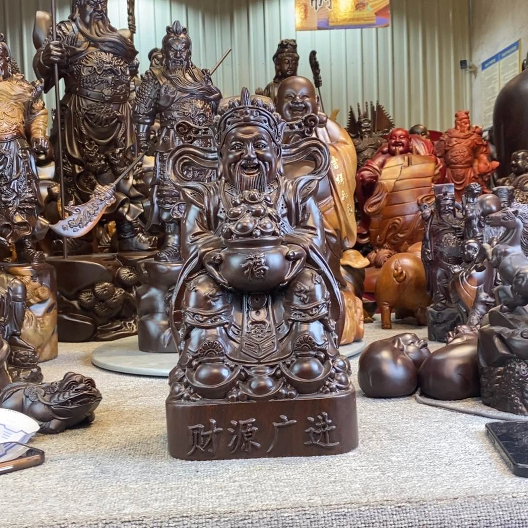 赌***、风车木（黑檀木）黑檀木雕刻财神