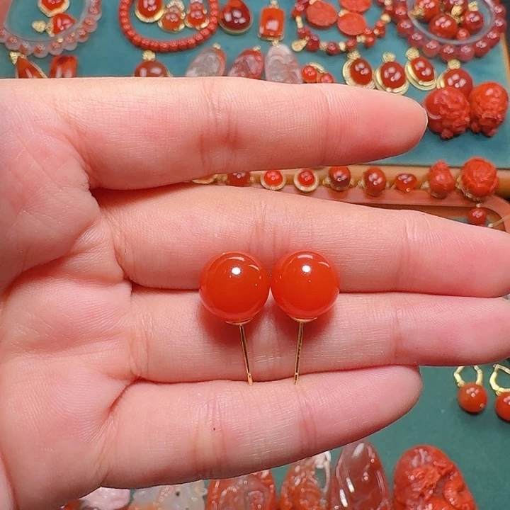 南红玛瑙银S925镶嵌耳饰