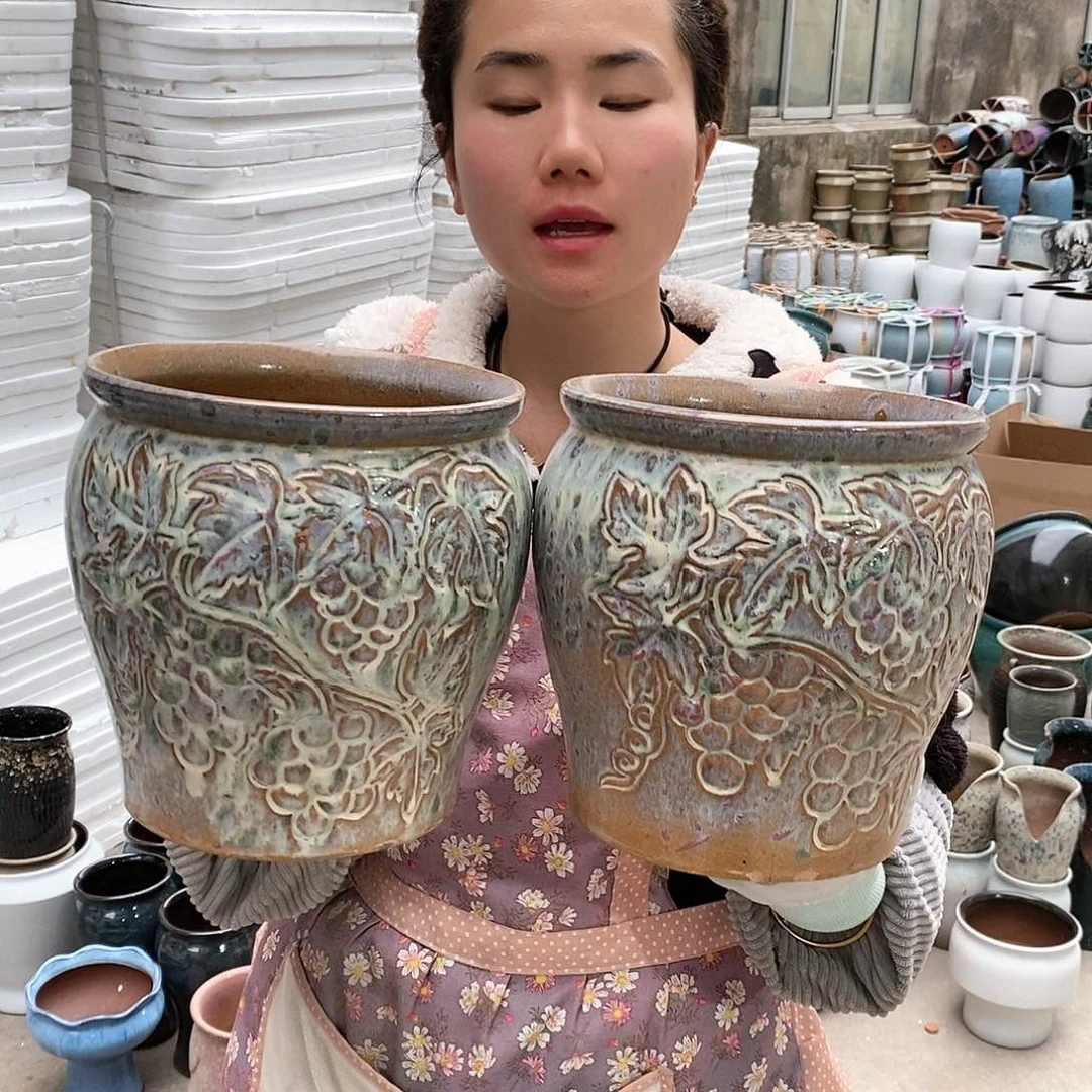 紫砂花盆瑕疵口20高20