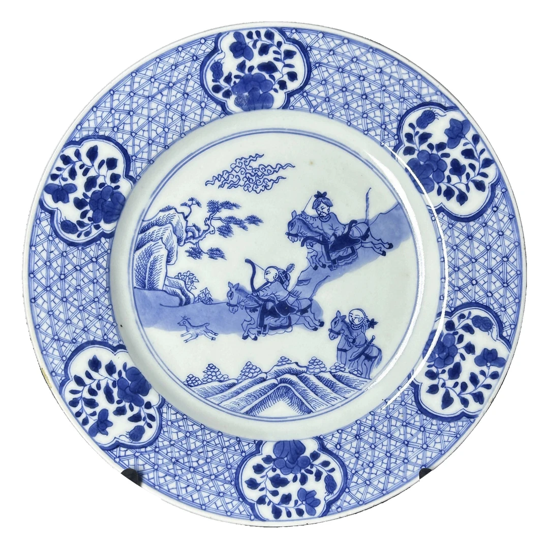 25044244x青花狩猎图纹盘