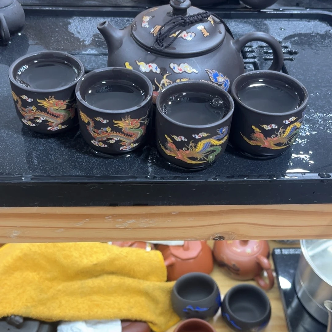 茶杯紫砂一壶4杯2个壶绳
