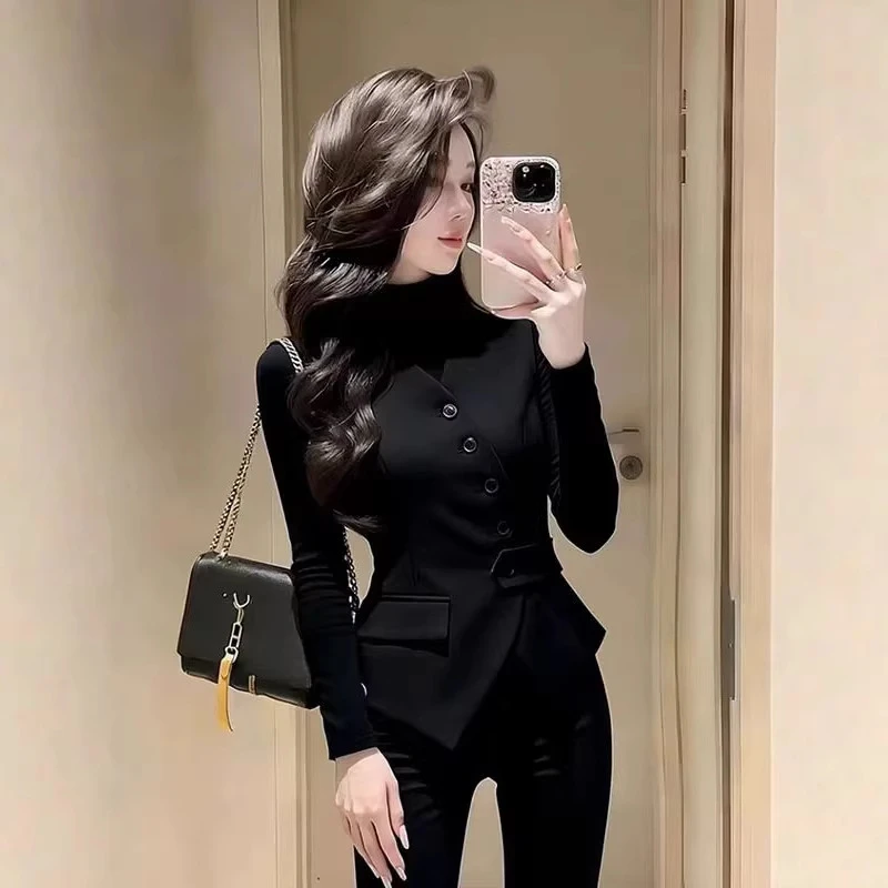 马甲2026新款今年流行爆款时髦洋气小香风叠穿掐腰黑色西装马夹冬