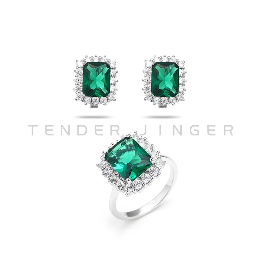 Tender Jinger 925银耳饰 ｜欧美【外.俄罗斯 】密镶切割绿方糖耳饰
