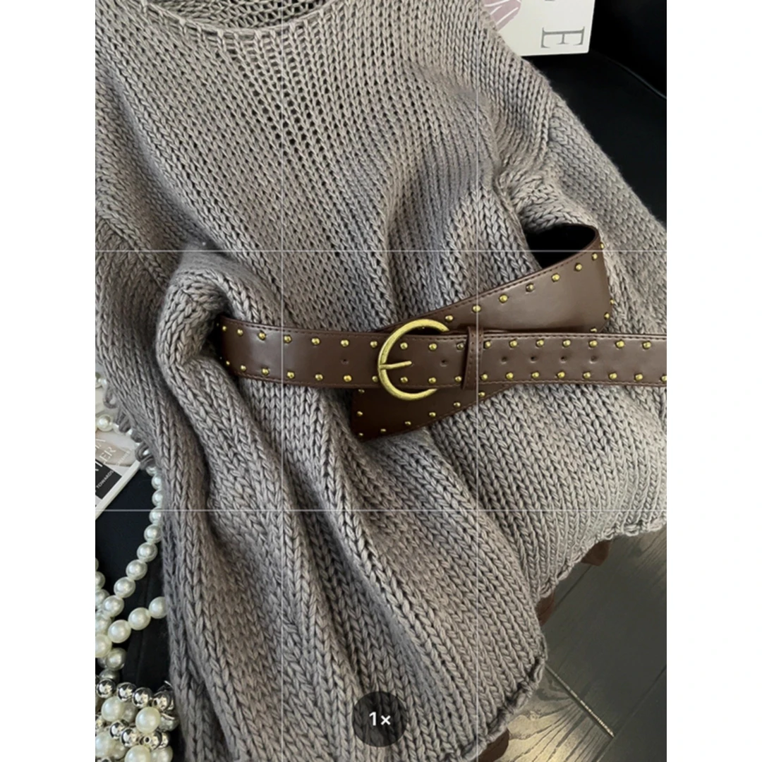 【工厂大促】美拉德风慵懒风镂空露肩宽松中长款针织罩衫秋季氛围感