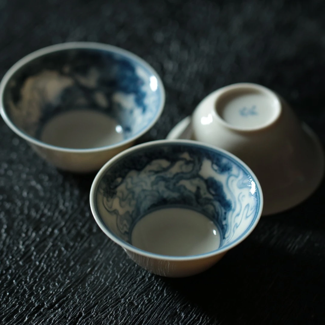 【和歌造物】青花观云工夫茶杯（一套3杯）