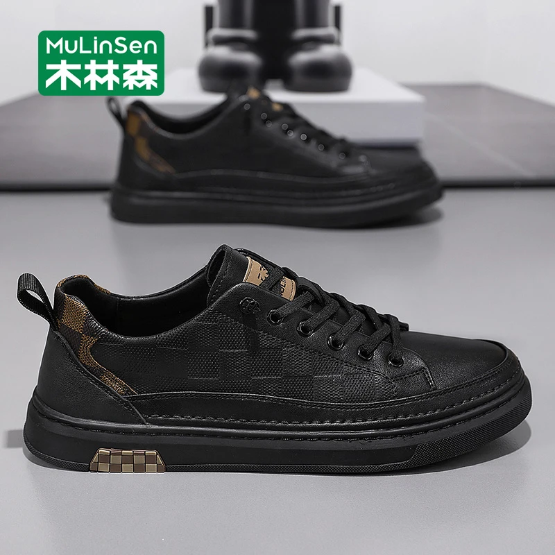 木林森板鞋男款2025新款秋季青少年黑色低帮运动百搭软底休闲潮鞋