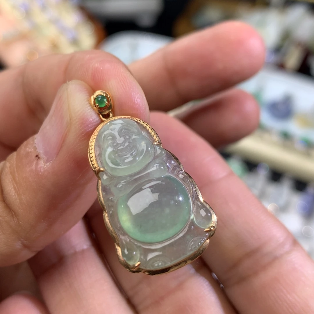 翡翠18K金镶嵌吊坠(不含链)