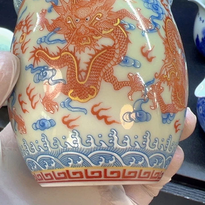 瓷片白青花九龙公道杯全品