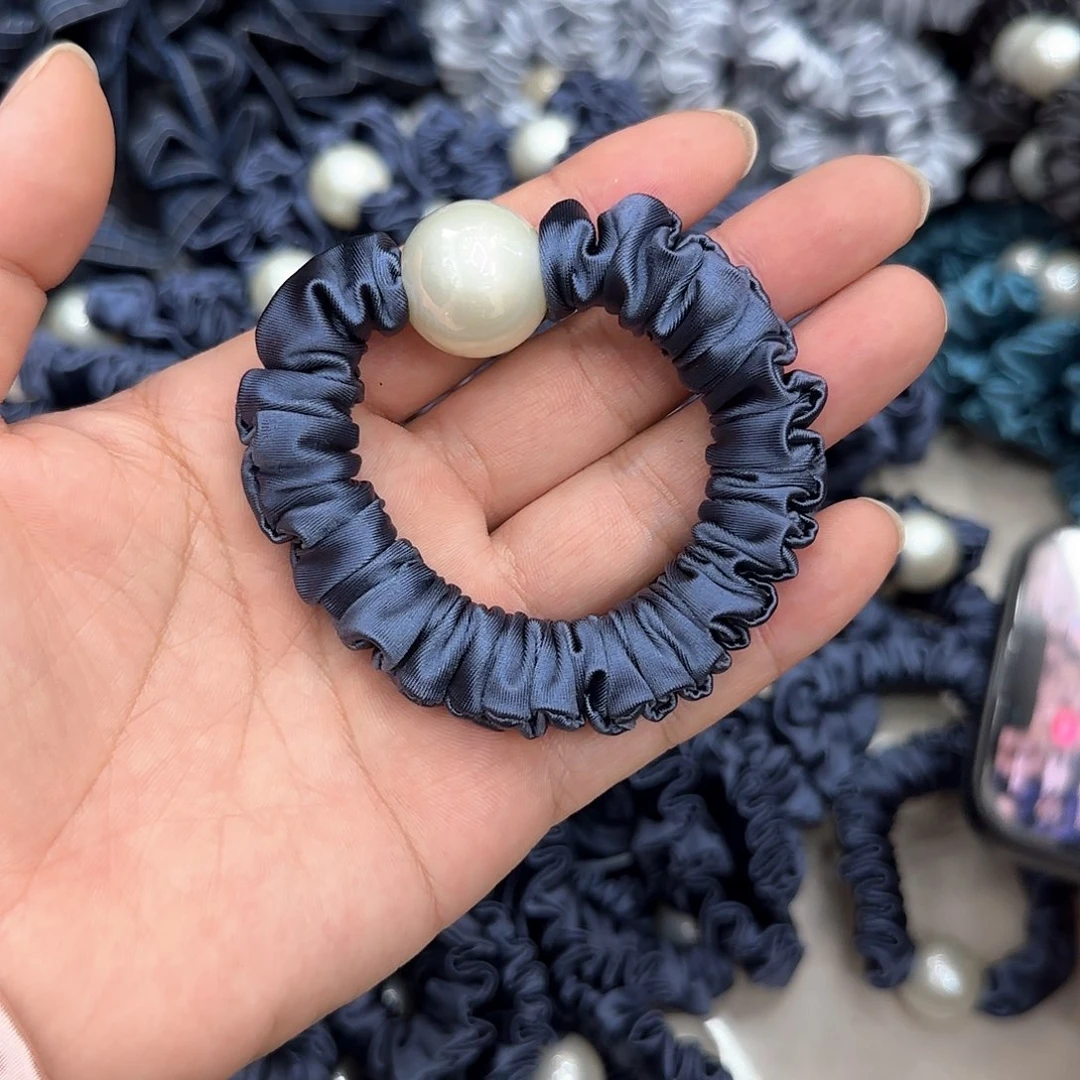 布艺非金属M14蓝色贝珠发圈10根