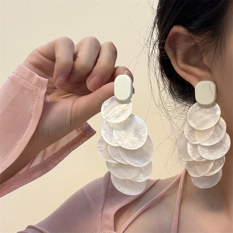 铜合金贝壳耳饰 风波西米亚法式复古白色贝壳--海边耳环饰品