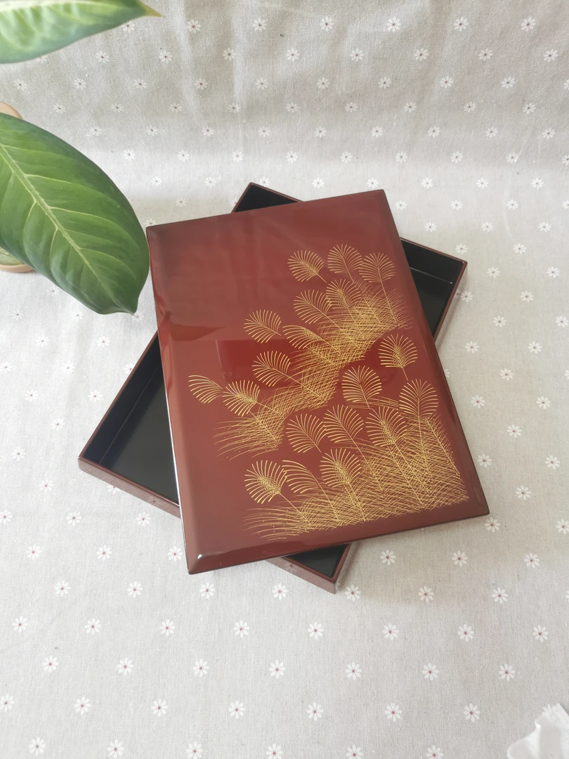 金色麦穗漆盒越前漆器文盒砚箱家用大漆盒精致长方形收纳盒点心盒