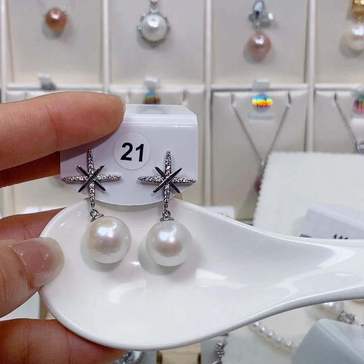 耳饰银S925镶嵌淡水珍珠