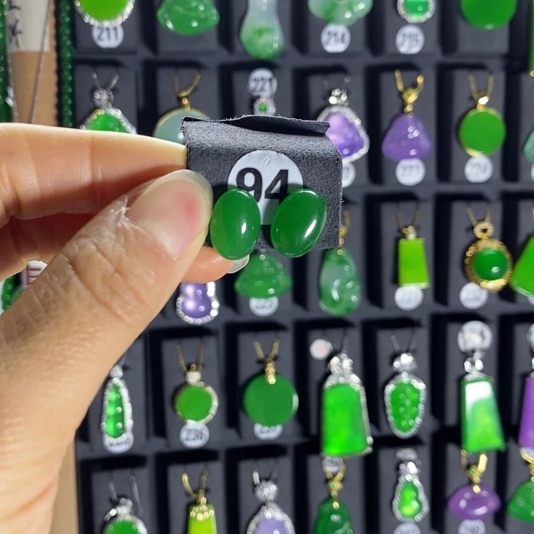 银S925镶嵌翡翠耳饰94