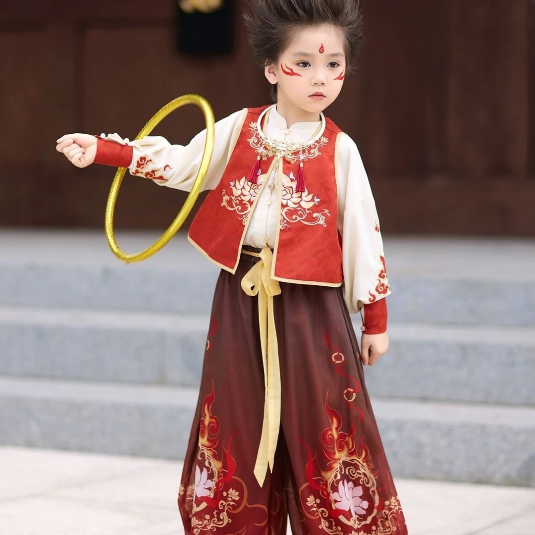 男女童服哪咤服装中国风套装儿童汉服国潮风男女童春装哪吒cos服