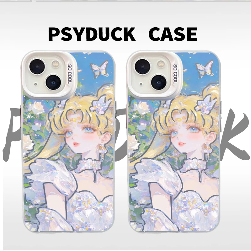 适用苹果华为一加小米花丛美少女彩银白底卡通动漫防摔手机壳