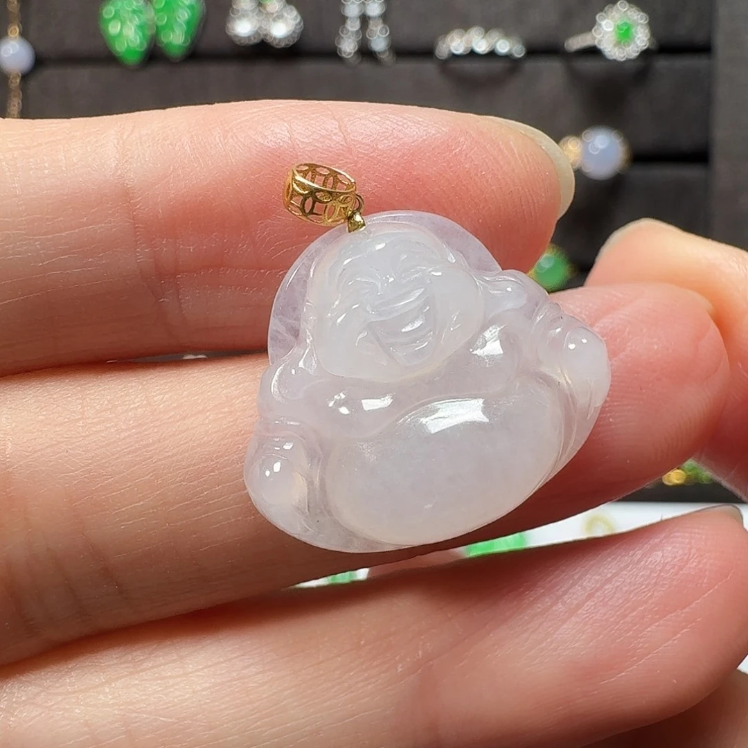 翡翠18K金镶嵌颈饰冰种小佛公