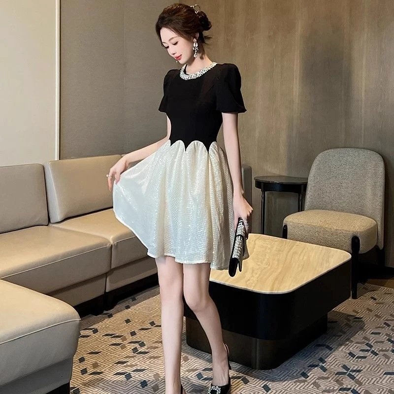 0555公主连衣裙夏季新款小个子高级感收腰气质蓬蓬裙