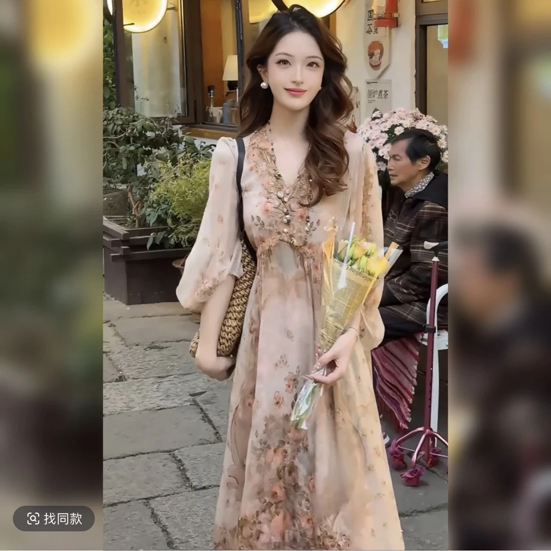 夏季时尚轻奢提花法式连衣裙女新品高级感气质优雅仙气长裙