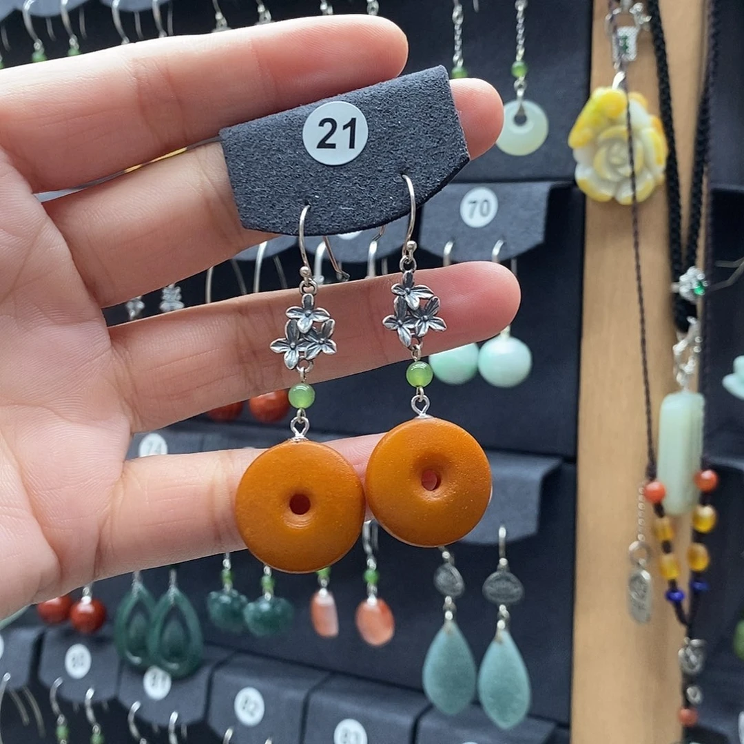 *****琥珀银S925镶嵌耳饰