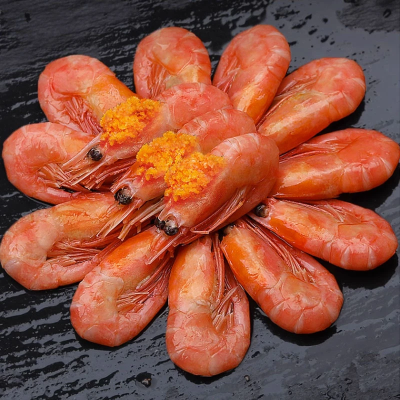 北极甜虾刺身熟冻即食大虾冰岛美味锁鲜北极虾带籽大号冰虾新鲜冷