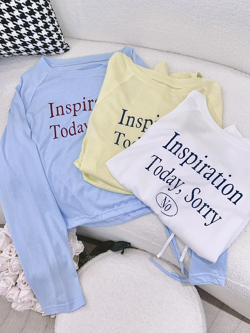 琳心丨春夏新款纯色圆领字母印花短袖T桖上衣 SX1266