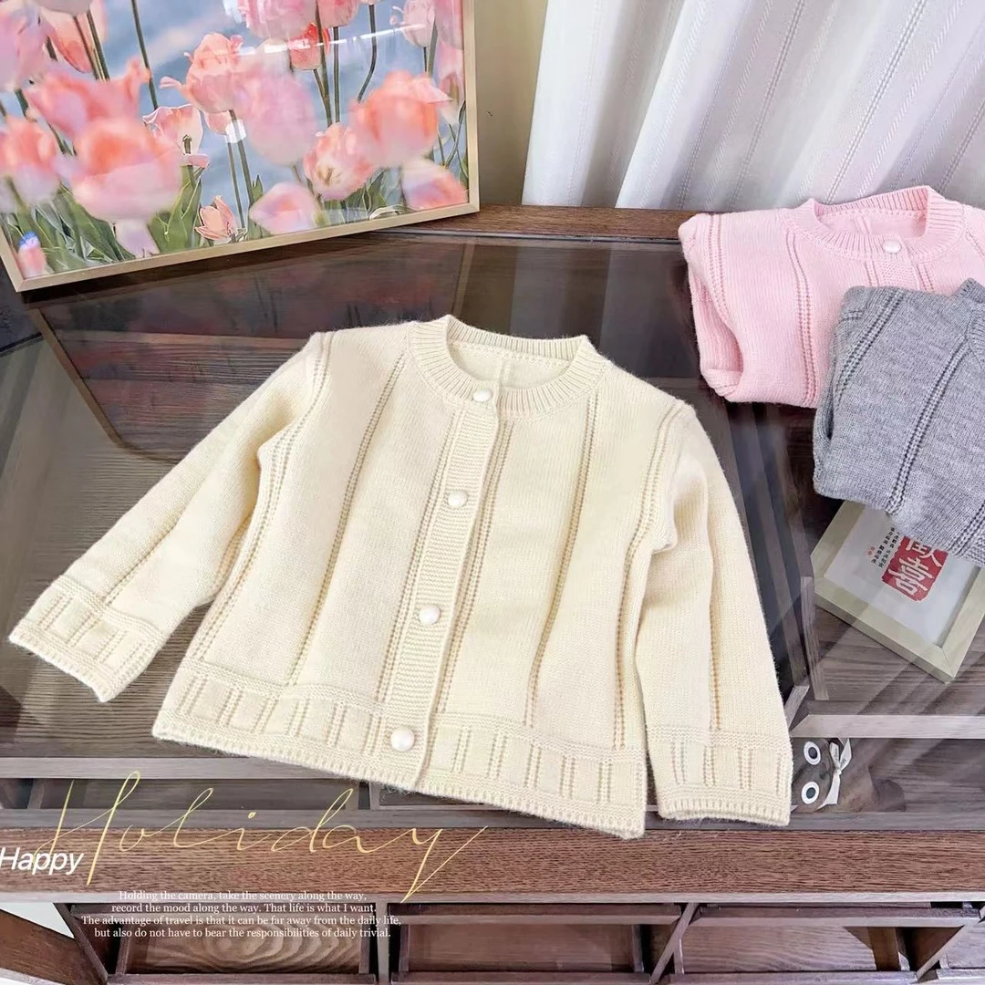 汤圆家童装2025春季新款法式气质松弛感纯色镂空软糯开衫 YA-1009