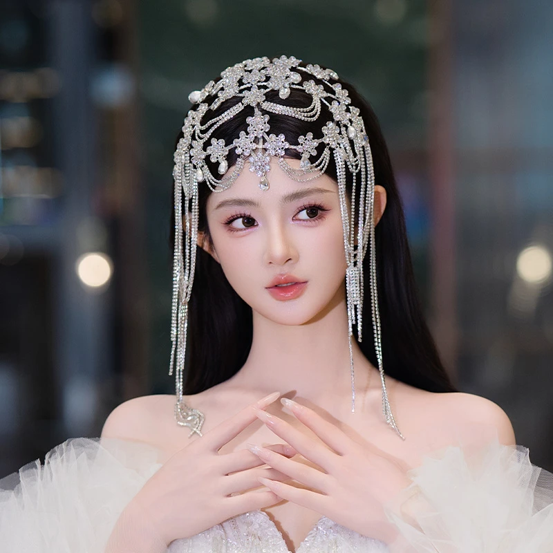 合金锆石婚庆饰品 新娘小众发饰高级感发链异域公主配饰品MT0111
