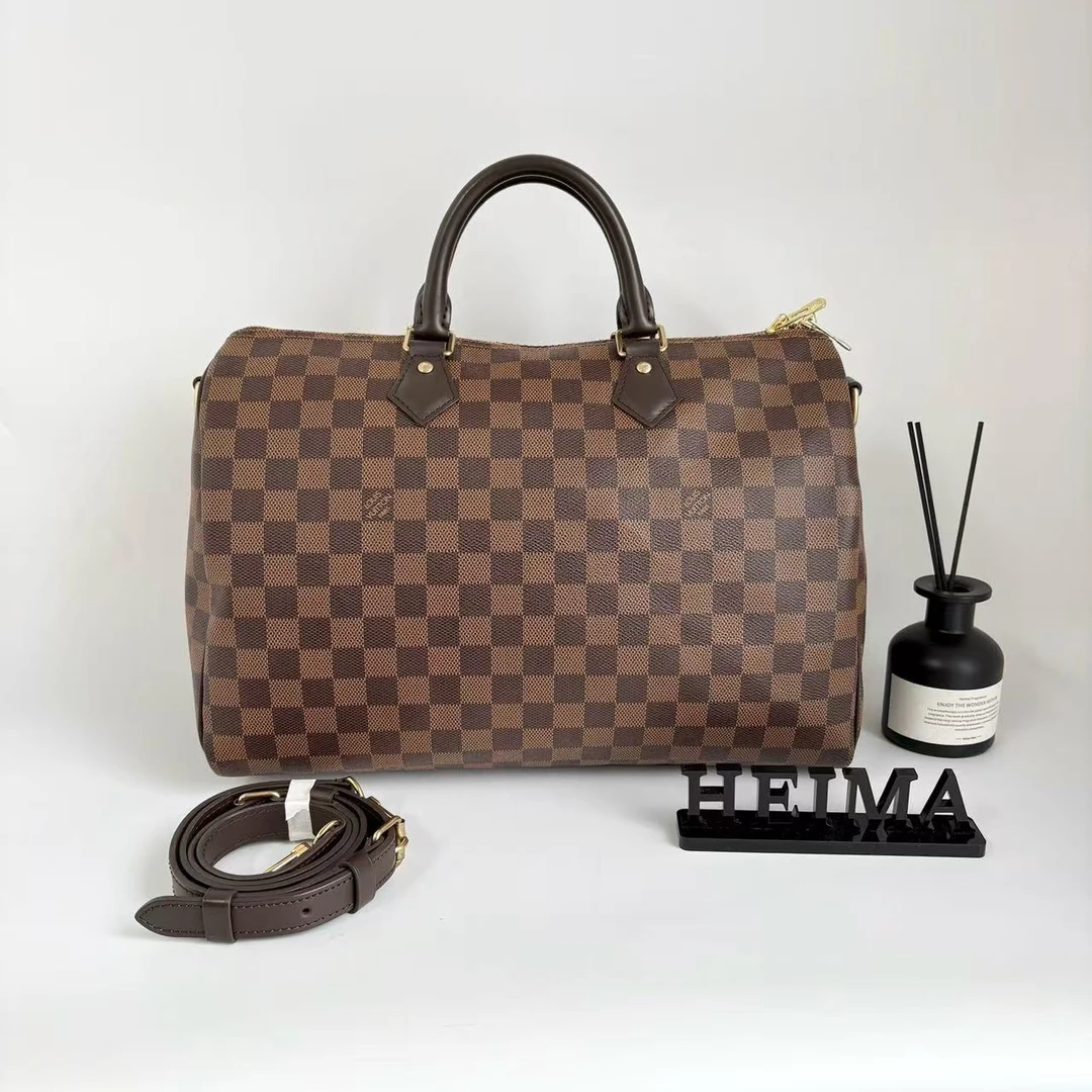 99新 LouisVuitton/路易威登 17428630 LV棕棋盘格speedy35肩带款