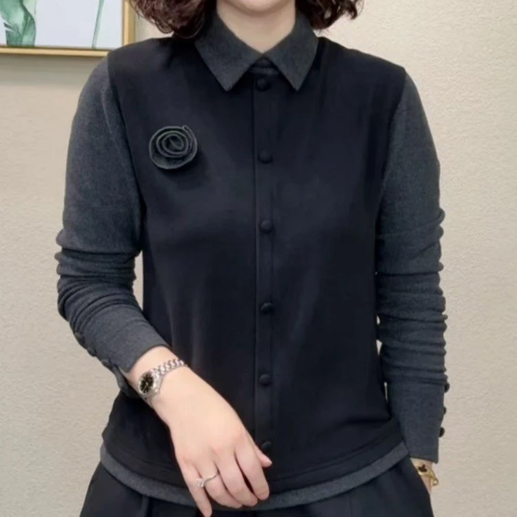 冬款双面绒翻领设计感时尚百搭长袖显瘦上衣