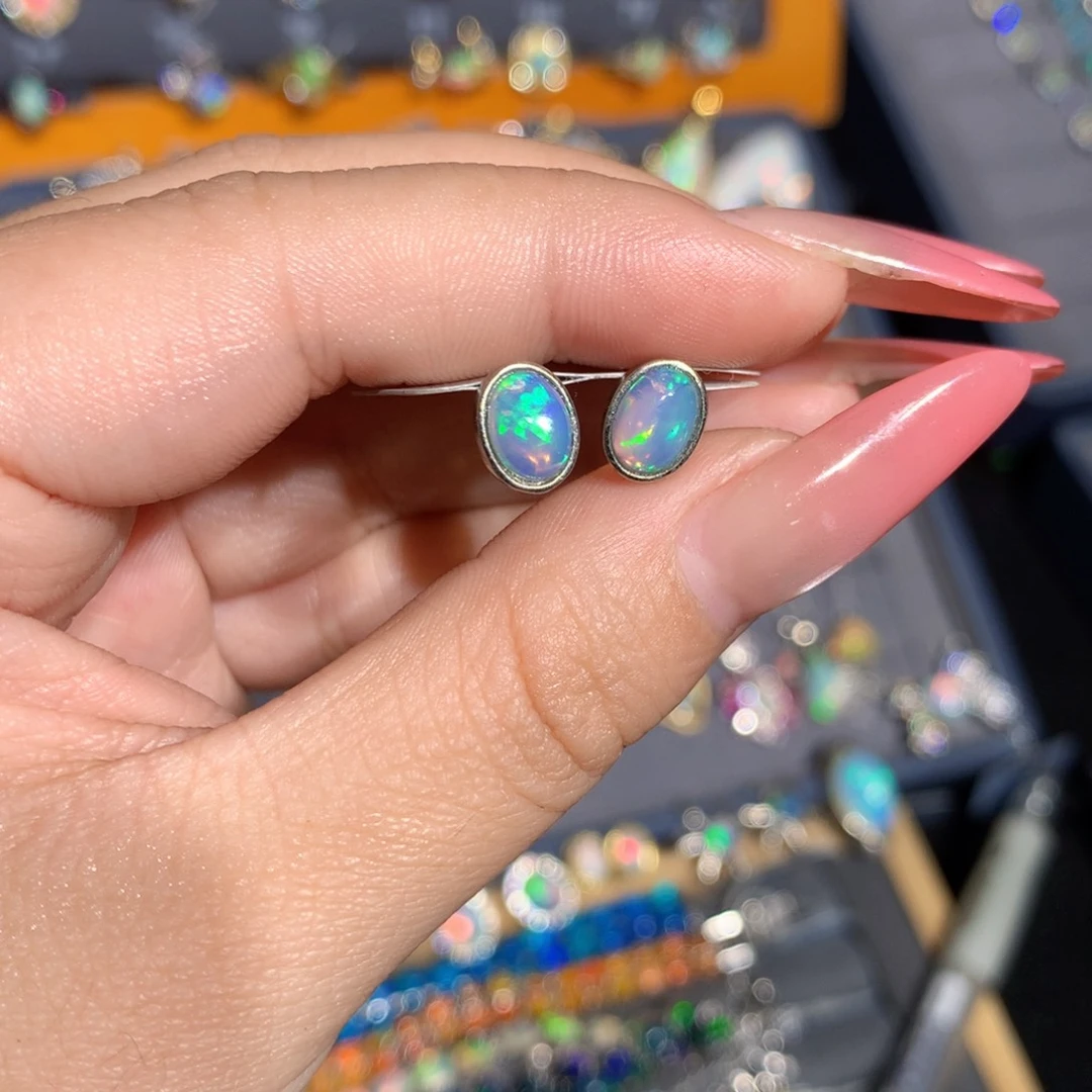 银S925镶嵌欧泊欧泊耳饰l