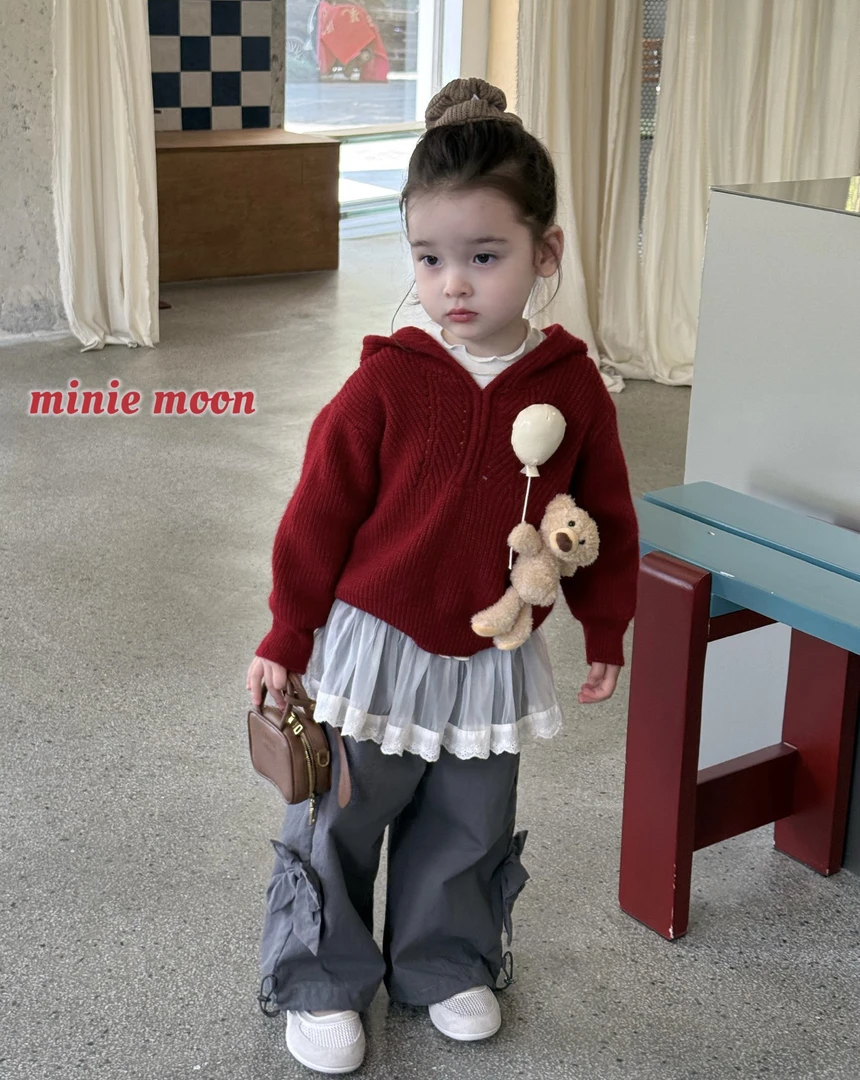 小月亮 女童套装2025秋卡通小熊红色连帽毛衣3135