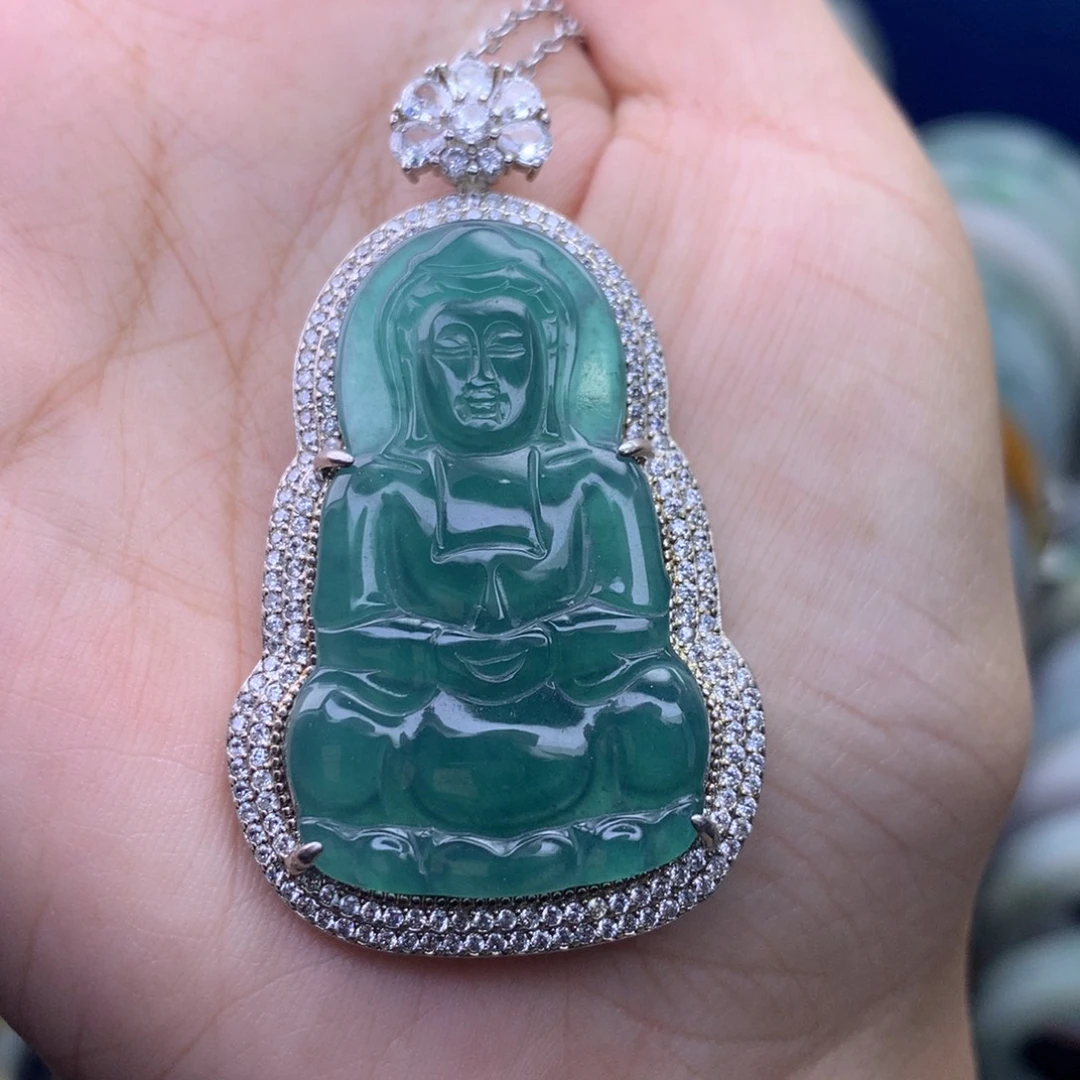 翡翠未镶嵌挂件吊坠观音