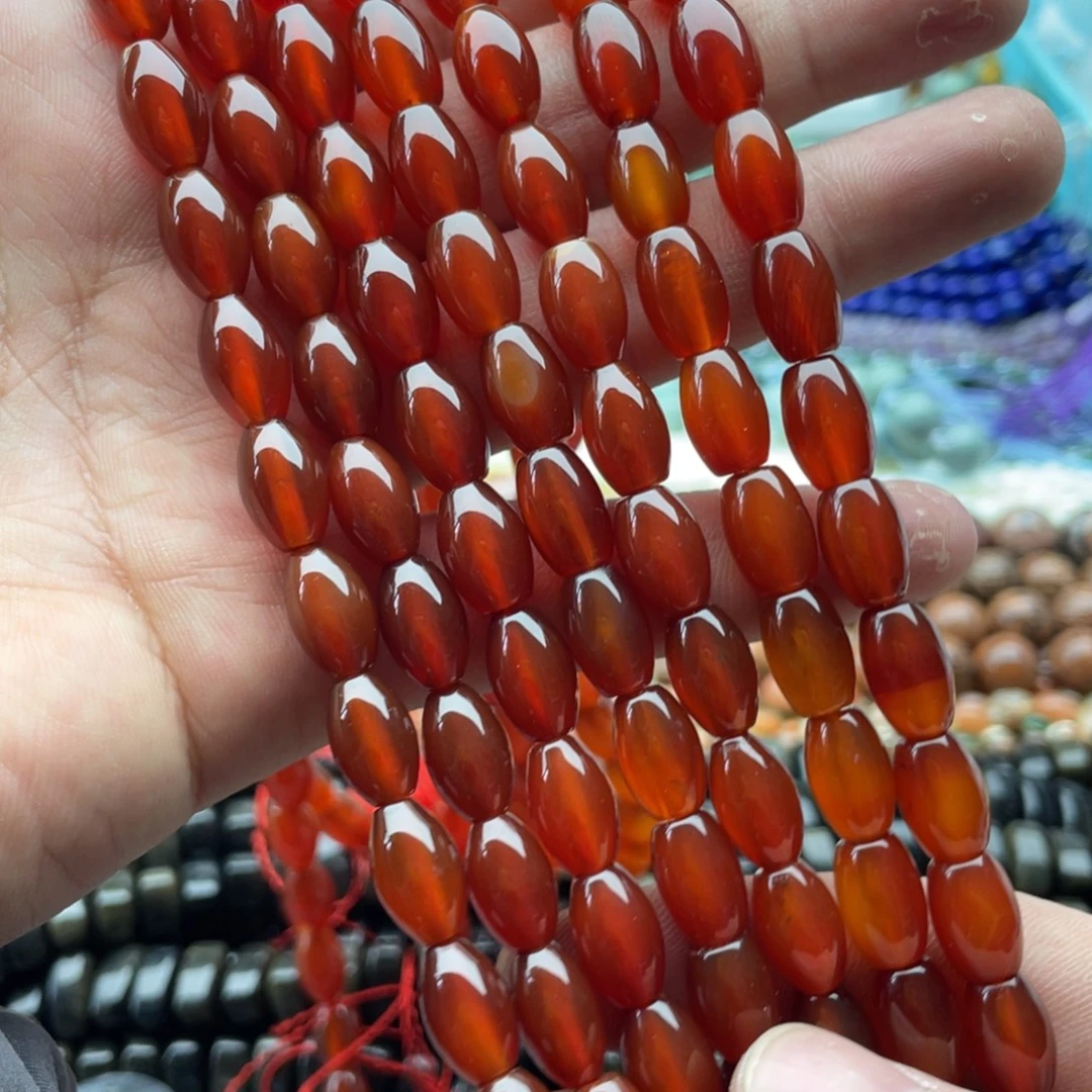 玛瑙/玉髓合金珠宝半成品一条装8*12mm红玛瑙鼓珠