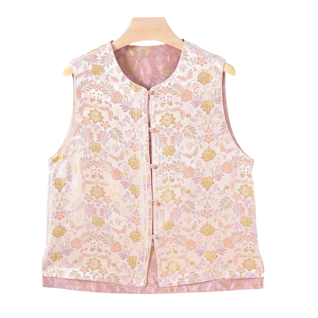 【颜沛】桑蚕丝马夹新中式印花中国风复古提花马甲F25117