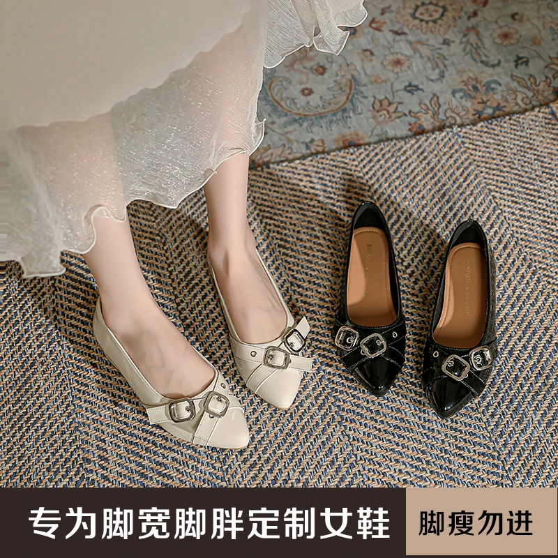 加肥加宽胖mm适合宽胖脚大脚骨脚背高法式尖头高跟鞋N57019温柔