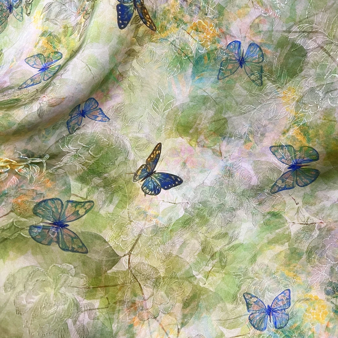 【浅韵蝶舞】红云纱面料国风新中式面料【HV9704】