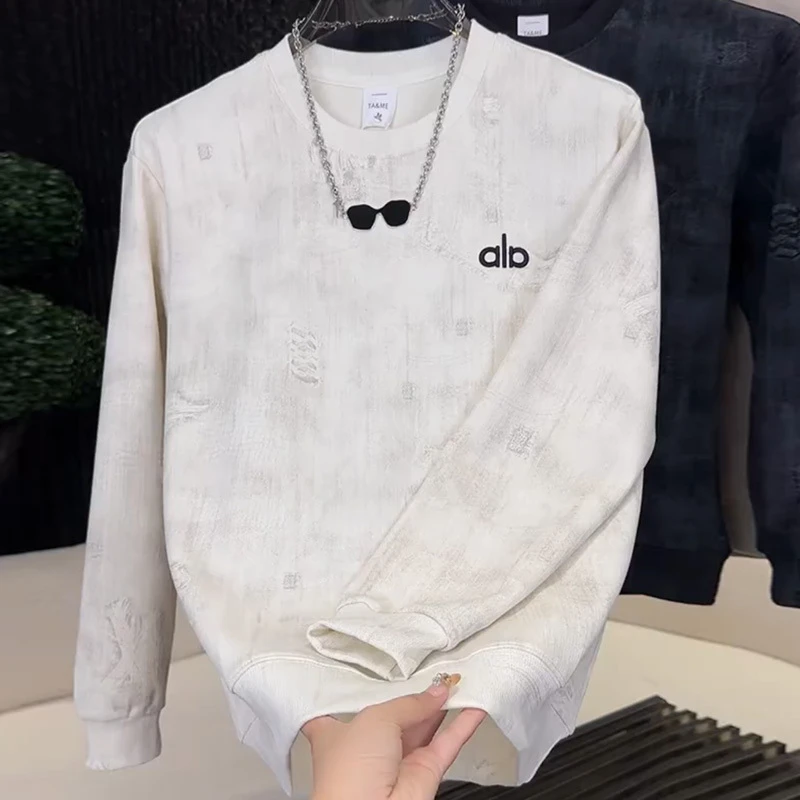 梦泡今年流行时尚扎染字母精致刺绣卫衣男百搭休闲薄款宽松上衣潮