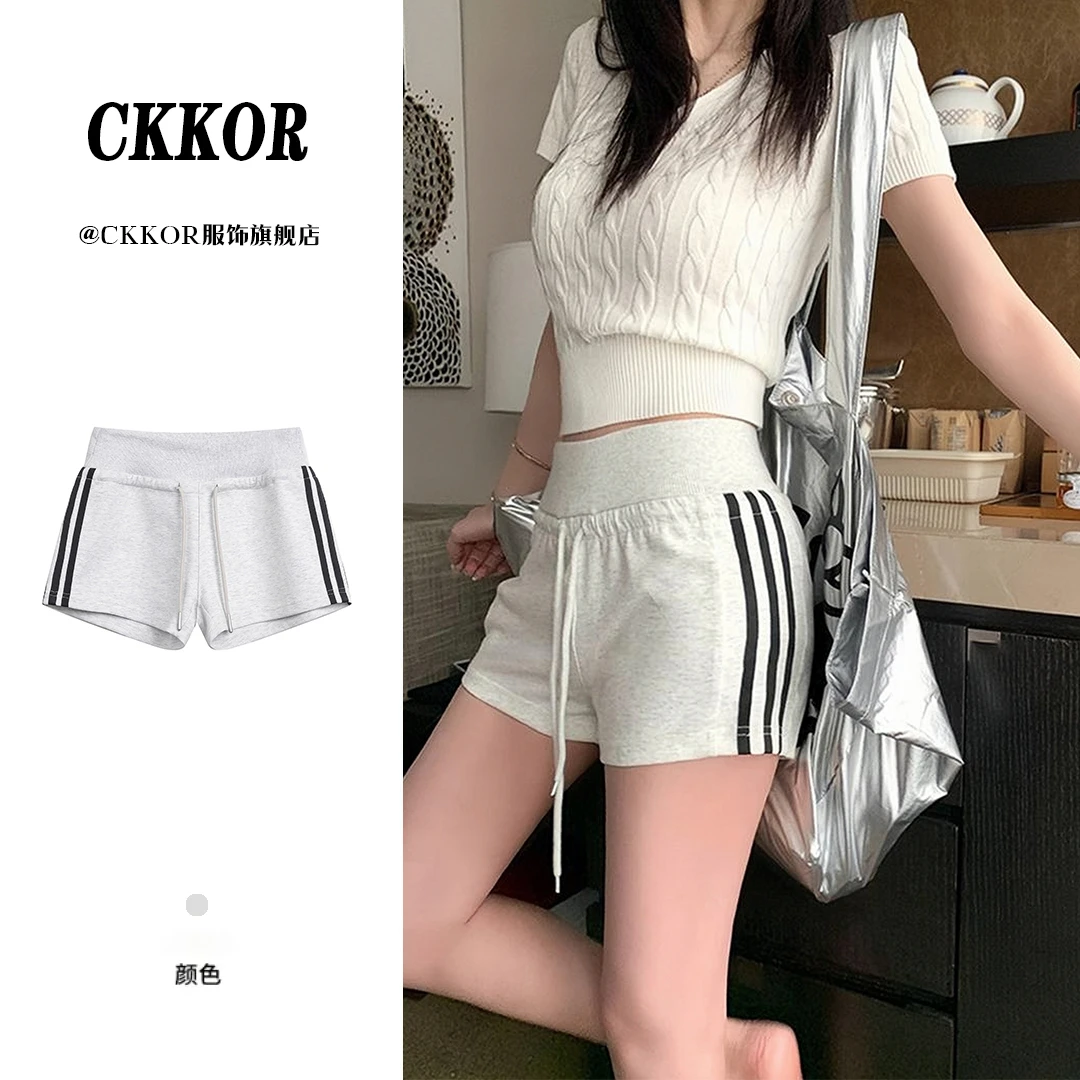 CKKOR美式潮流撞色运动短裤女夏季新款三杠拼接休闲百搭条纹裤子
