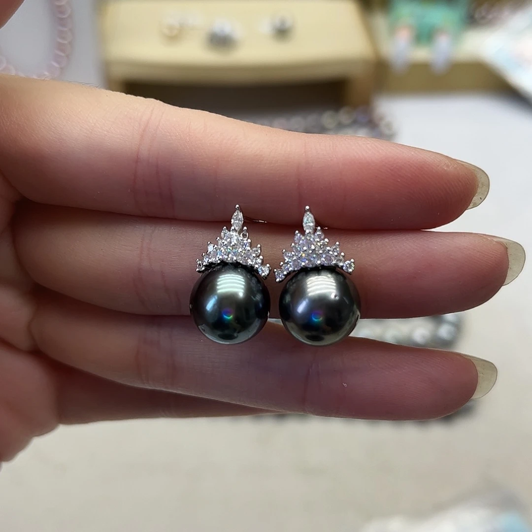海水珍珠耳饰银S925镶嵌
