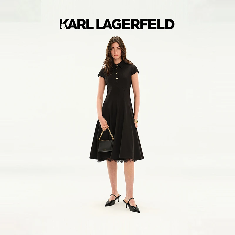 KARL LAGERFELD卡尔拉格斐2025夏季新款黑色连衣裙老佛爷M22E1374