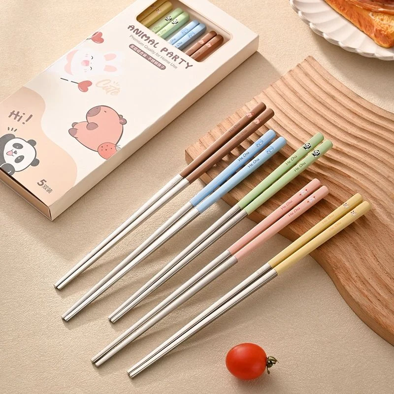 316不锈钢筷子彩色一人一筷卡通公筷家用高档防滑方形筷餐具