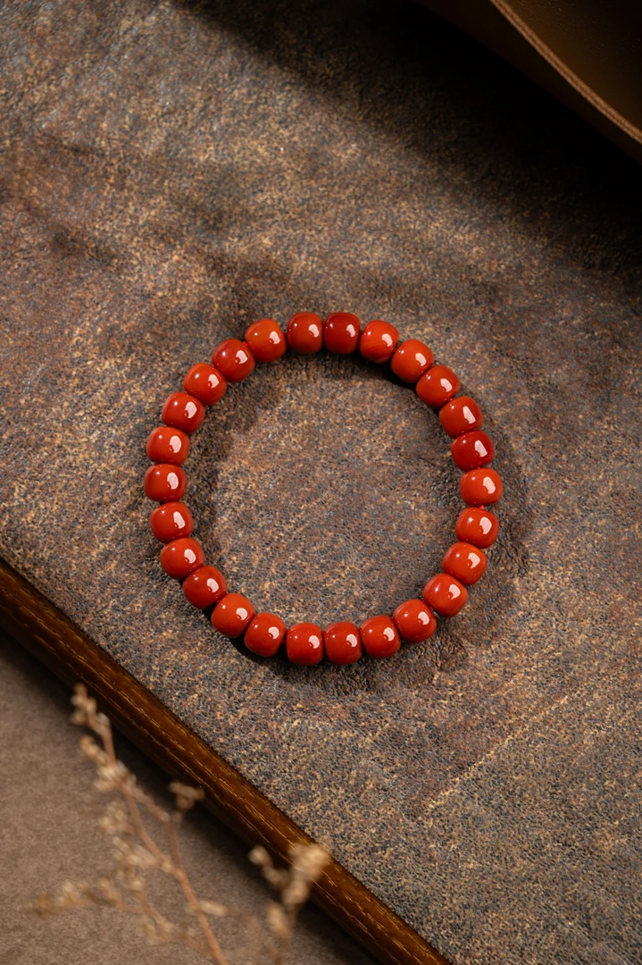 7.5mm老型瓦西南红牛血红单圈手串南红玛瑙