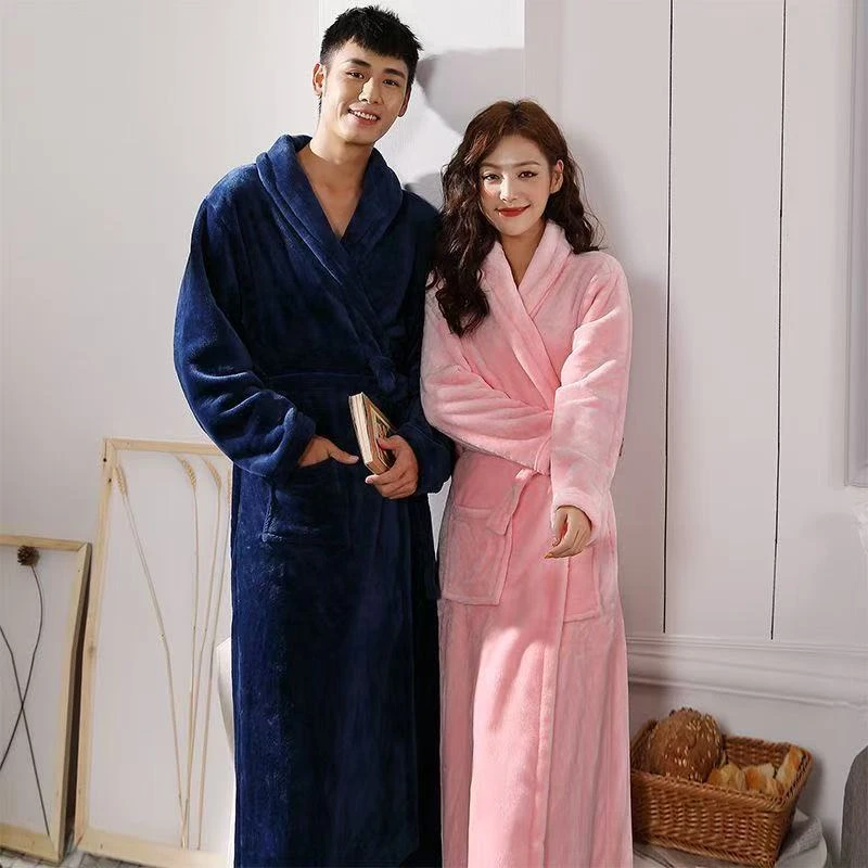 加厚加长款秋冬季情侣法兰绒睡袍男女珊瑚绒浴袍浴衣睡衣大码家居